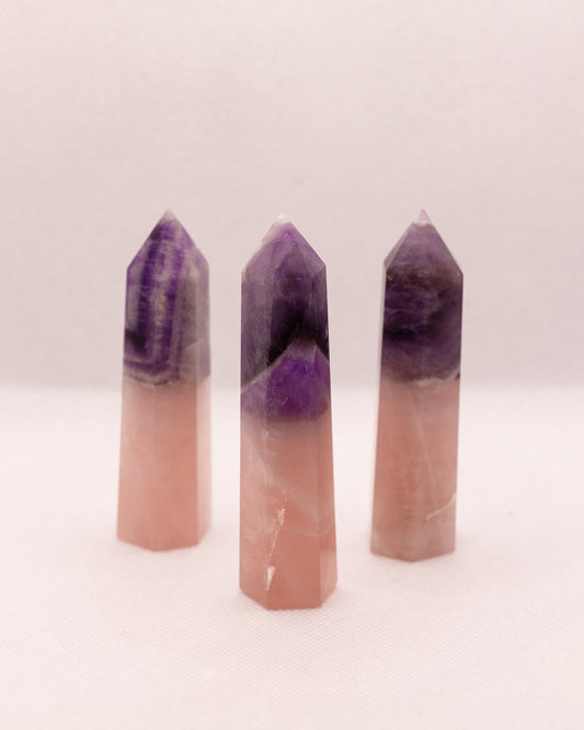 Amethyst-Rose-Quartz Tower 9.5 cm-(Vary in size) Each one has its own distinct size.