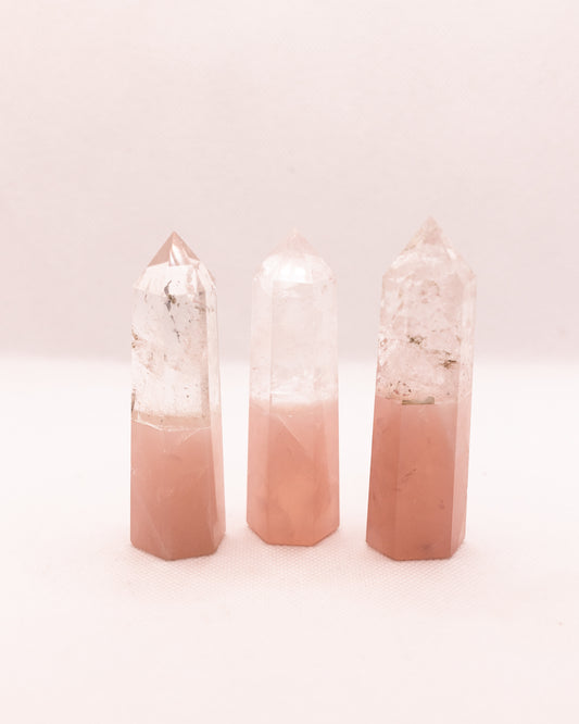 Clear/Rose Quartz Tower-About 9cm